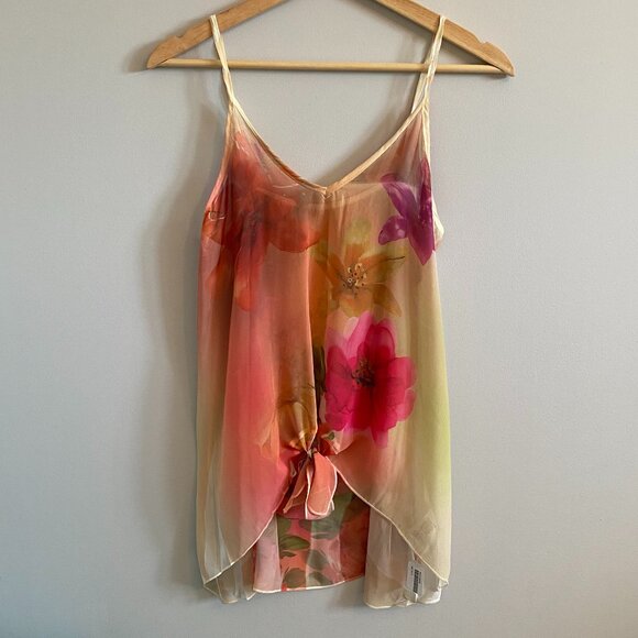 NWT Sheer Floral Multicolour Print Spaghetti Strap Y2K Camisole with Front Tie - Picture 1 of 10